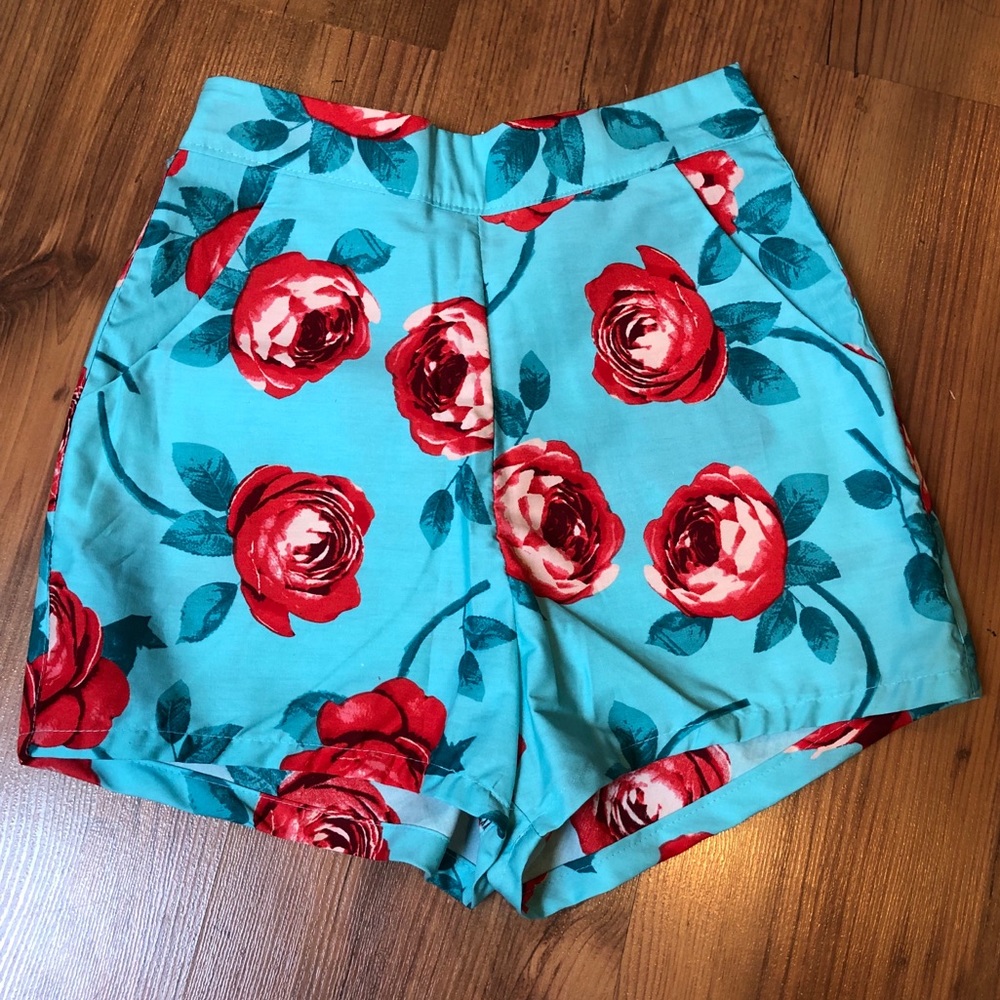 Handmade high waisted floral shorts, 1950s style